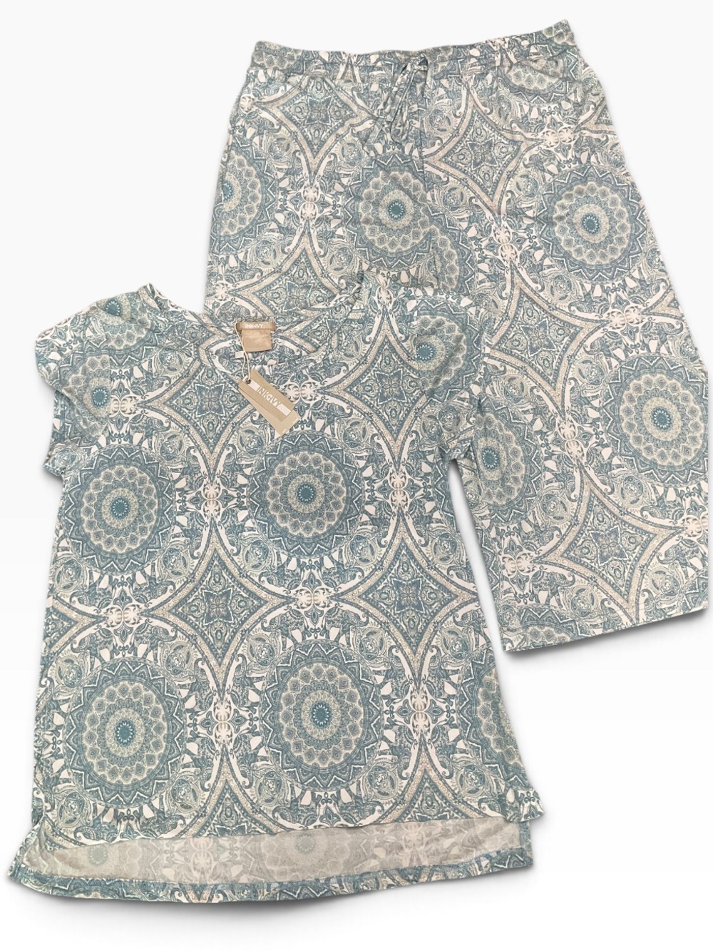Ink + Ivy Women's Blue Paisley Lounge Pajama 2 piece Set Size Large NWT